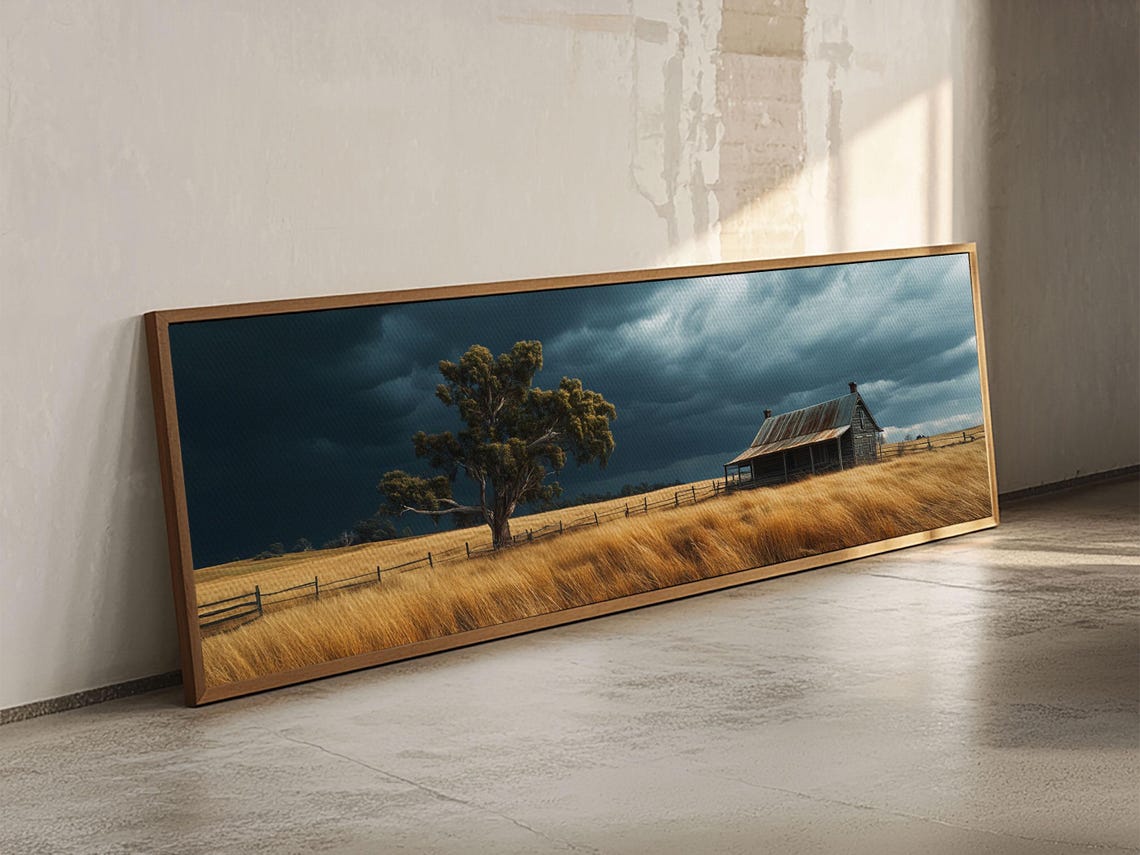 Moody Farmhouse Wheat Field Storm Clouds Country Panoramic Poster - Image 4