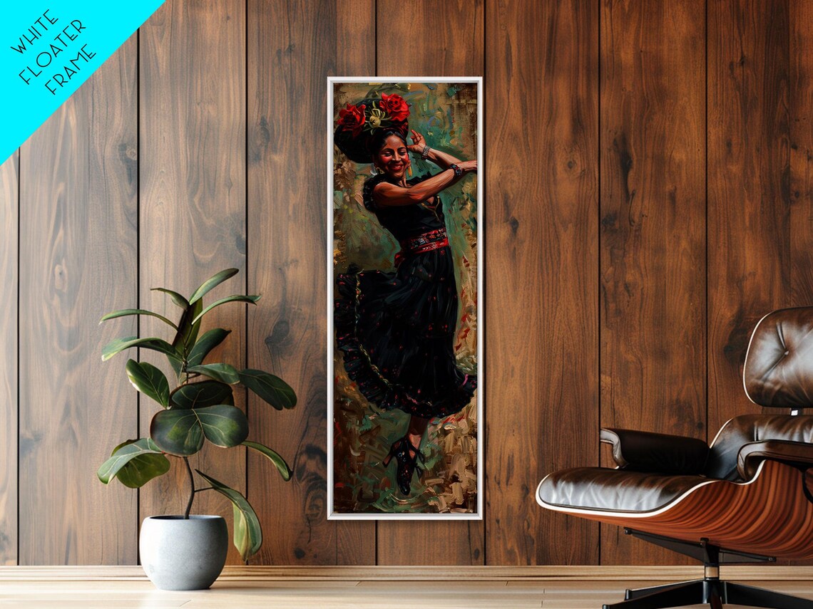 Flamenco Dancer Red Dress Roses Spanish Dance Oil Painting Wall Art - Image 3
