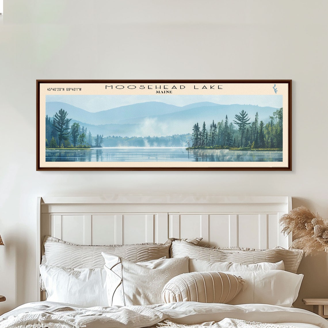 Moosehead Lake Maine Blue Misty Mountains Pine Shore Travel Poster - Image 2