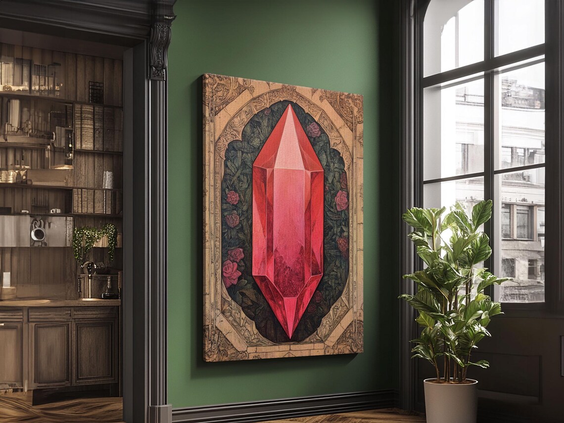Red Ruby Crystal Painting Art Print Vintage Gemstone Mineral Wall Decor - Image 3