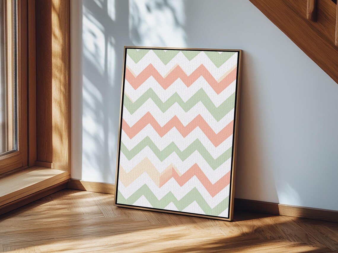 Pastel Chevron Zig Zag Pattern, Mid Century Modern - Image 4