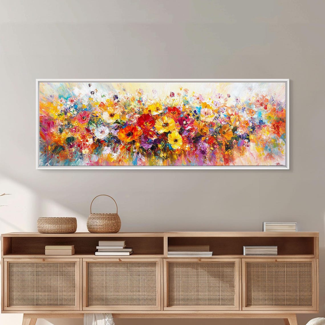Vibrant Wildflower Meadow Bloom Panoramic Oil Painting Art Poster - Image 6