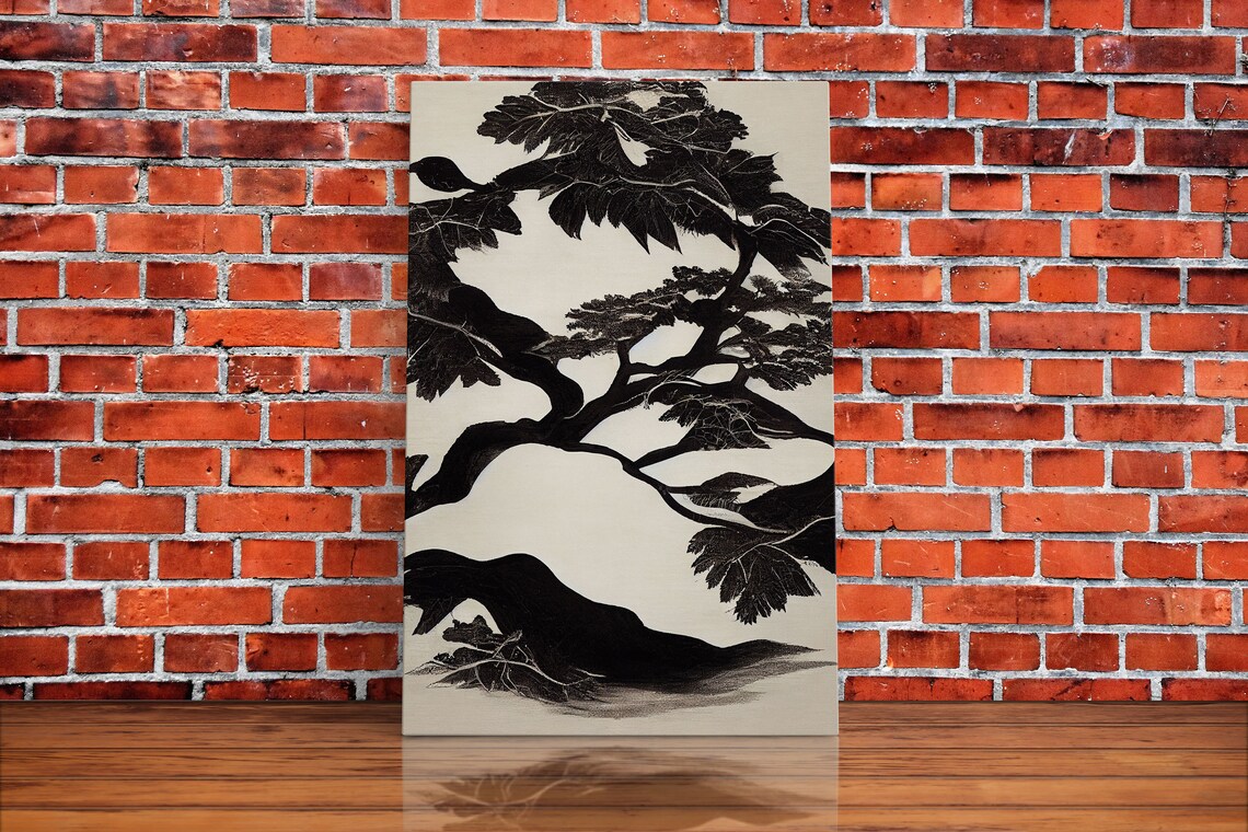 Black And White Bonsai Tree, Living Room Art Print - Image 2