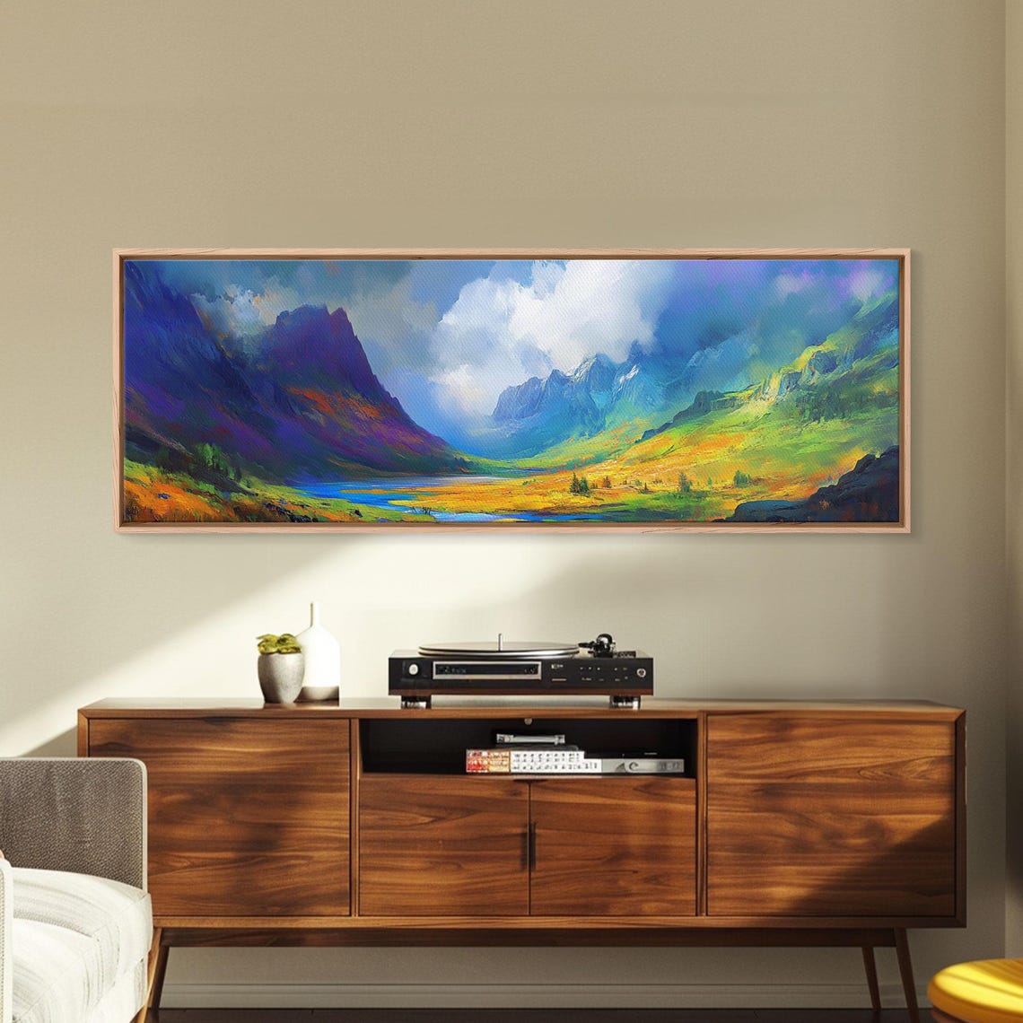 Colorful Fantasy Mountain Valley Purple Peaks Green Hills Poster - Image 6