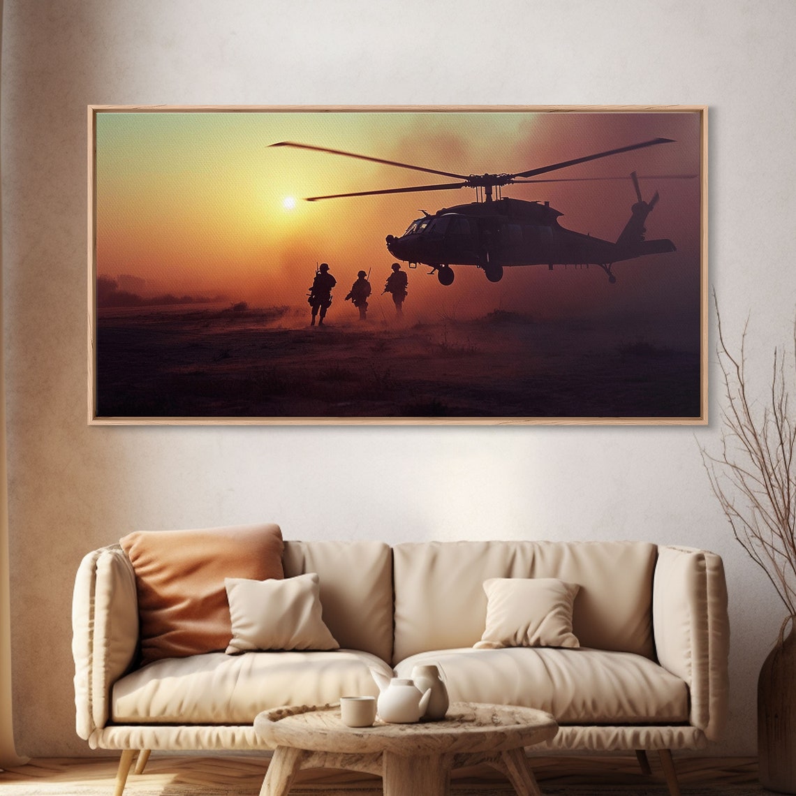 Blackhawk Helicopter Fire Team Insertion Sunset Dust Military Wall Art - Image 4
