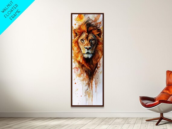 Majestic Lion Portrait Golden Watercolor Splatter Wildlife Wall Poster