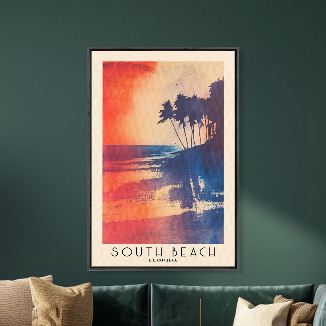 South Beach Florida Palm Sunset Red Sky Abstract Beach Poster