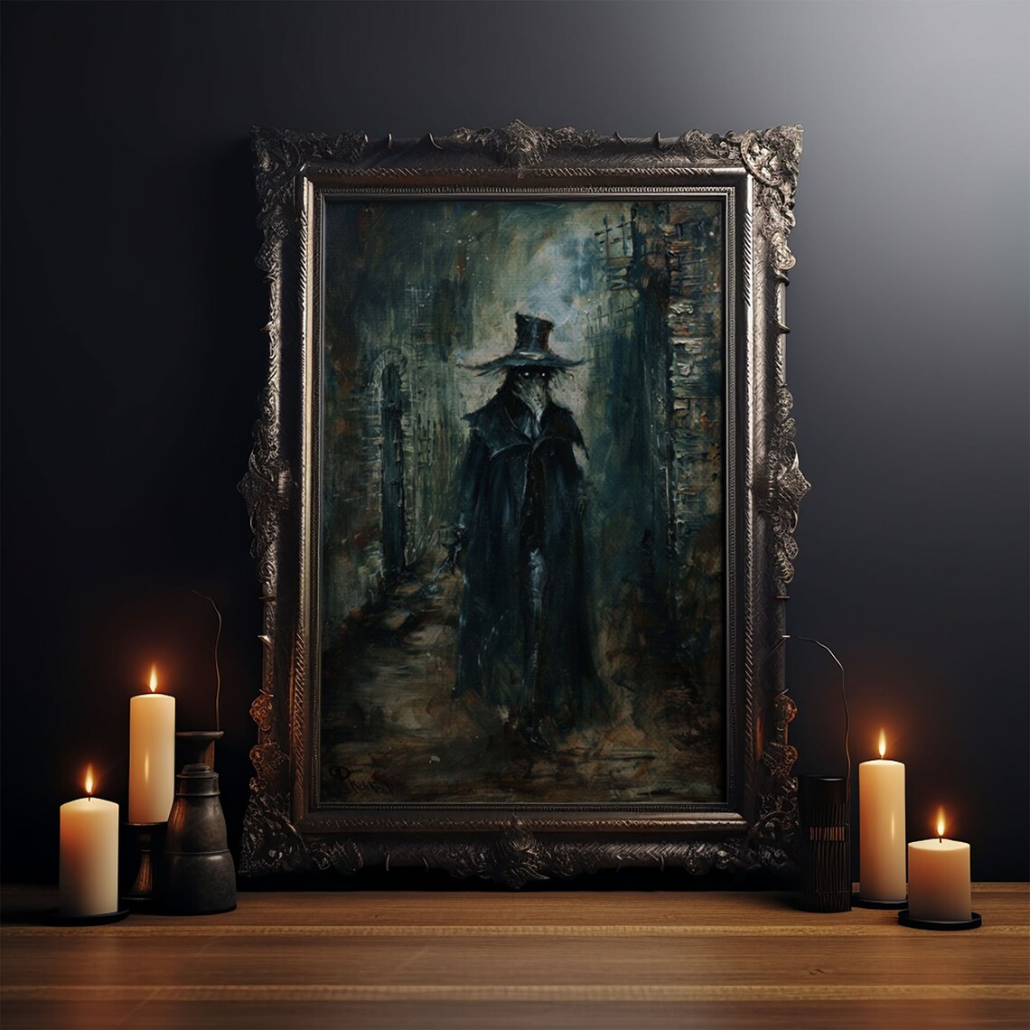 Ghostly Plague Doctor Figure In Foggy Victorian Street Art Poster - Image 4