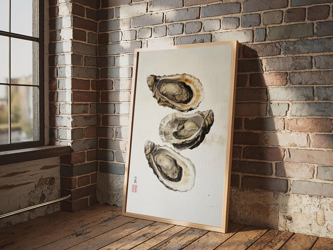 Japanese Oyster Shells Watercolor Painting Minimal Coastal Art Print - Image 6