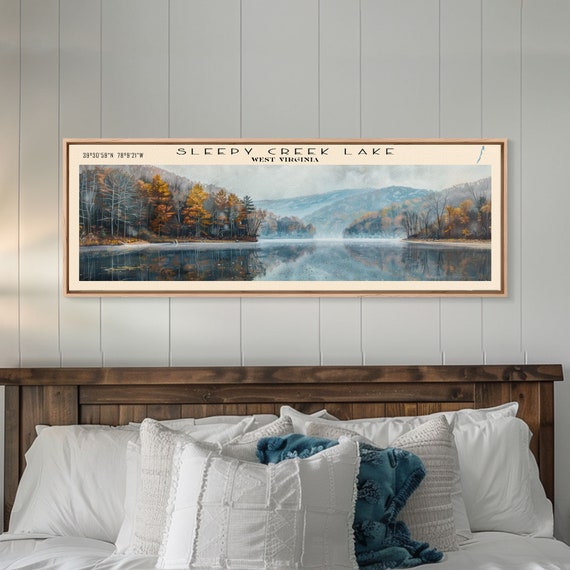 Sleepy Creek Lake West Virginia Panoramic Framed Print Lake House Decor Wall Art Travel Poster Lake Painting Living Room Decor