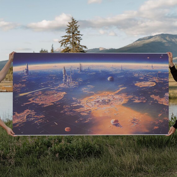 Futuristic Sci-Fi City Planet Aerial Cool Space World Art Poster