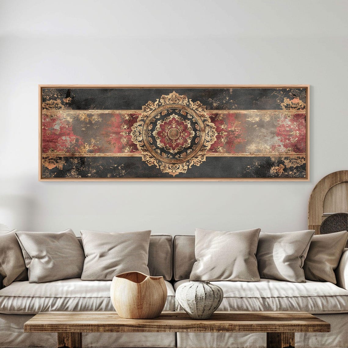 Vintage Black Red Gold Medallion Tapestry Distressed Wall Poster - Image 4