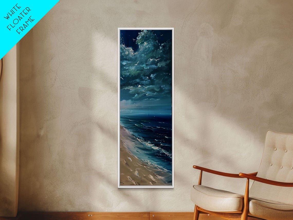 Moonlit Ocean Waves On Sandy Beach At Night Deep Blue Seascape Poster