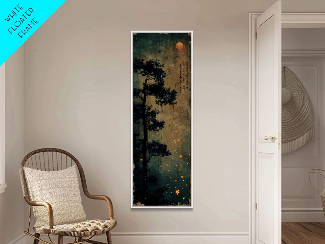 Moonlit Pine Tree Dark Night Sky Japanese Tall Vertical Print - Image 6