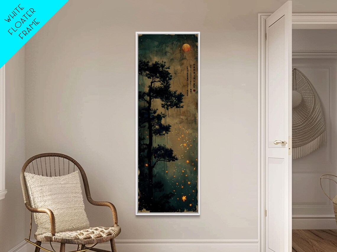 Pine Tree Moonlit Sky Japanese Art Skinny Art Tall Art Framed Print Ukiyo E Style - Image 6