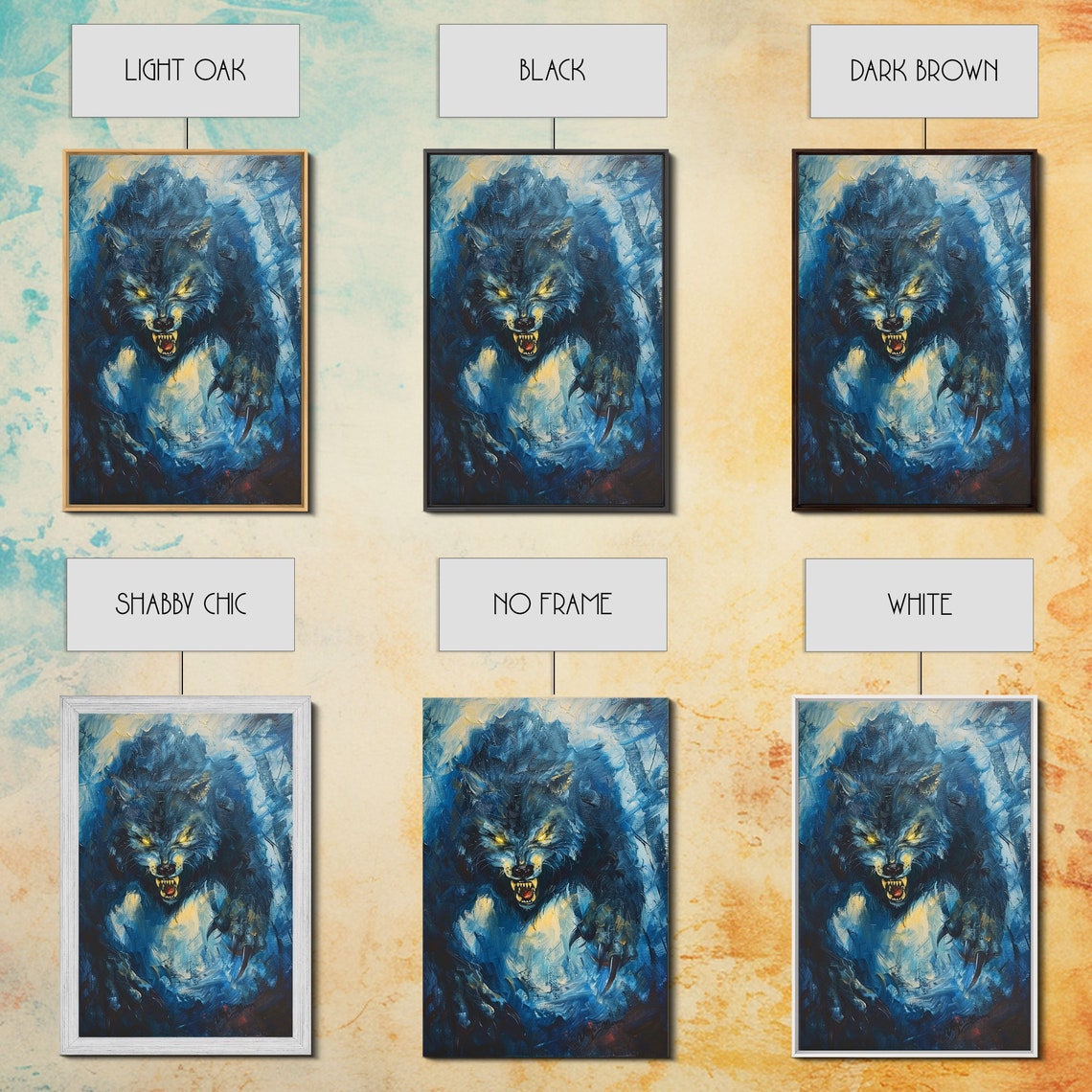 Ferocious Werewolf Snarling In Dark Forest Blue Oil Painting Print - Image 3