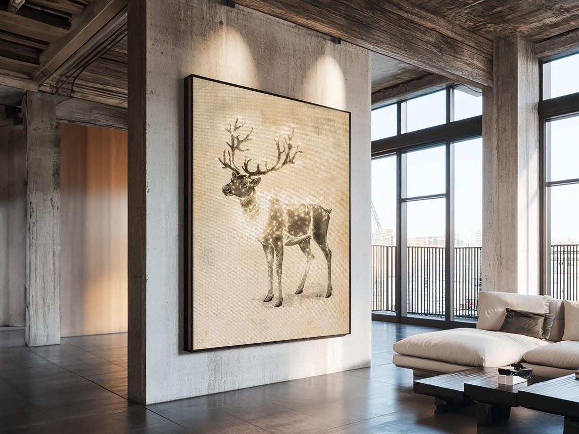 Majestic Stag With Large Antlers Sepia Sketch Christmas Animal Poster - Image 2