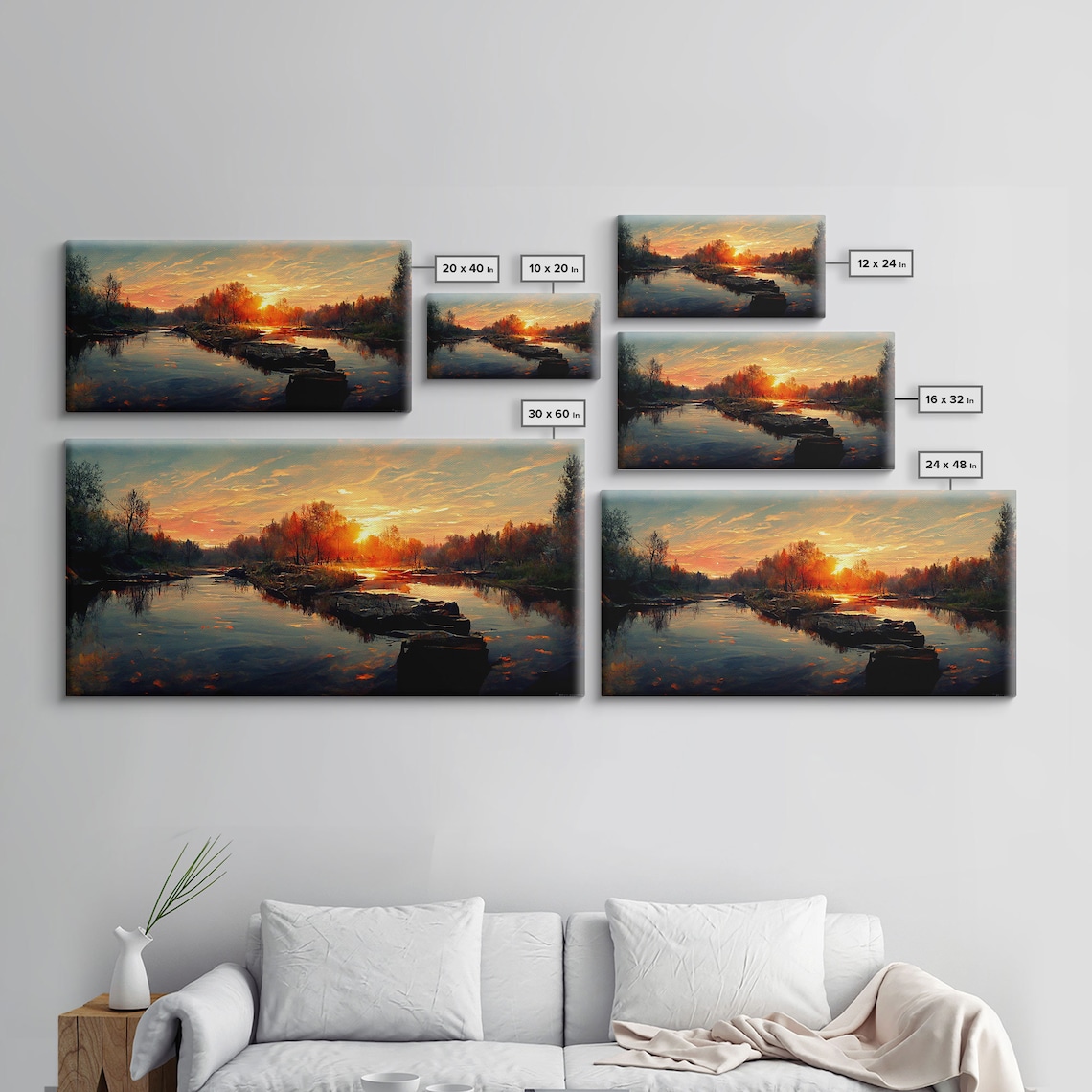 Lake Sunset Oil Painting Style Art Print - Image 2
