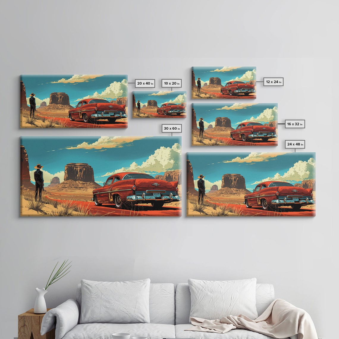 Red 1950s Classic Hot Rod Desert Highway Cowboy Pop Art Poster - Image 2