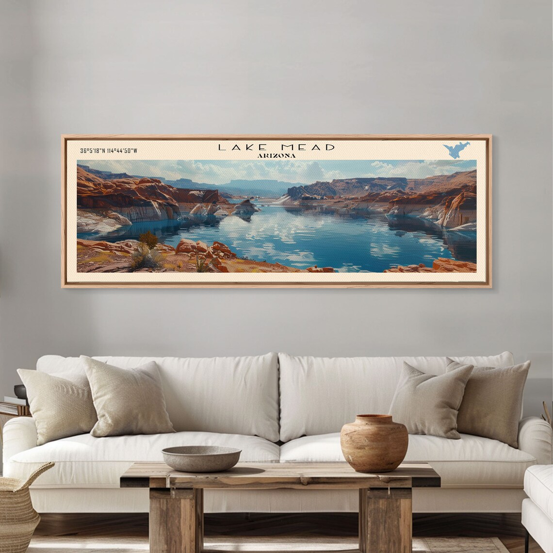 Lake Mead Arizona Red Rock Canyon Blue Water Panoramic Travel Poster