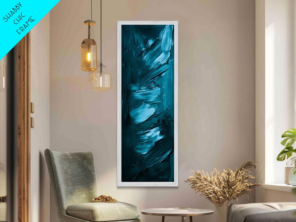 Bold Teal Geometric Brushstroke Textured Modern Abstract Vertical Poster - Image 2