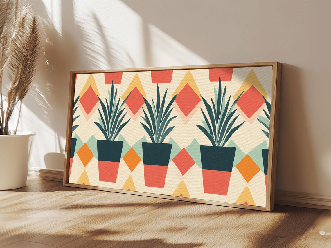 Mid Century Botanical Potted Agave Plants Geometric Pattern Print - Image 5
