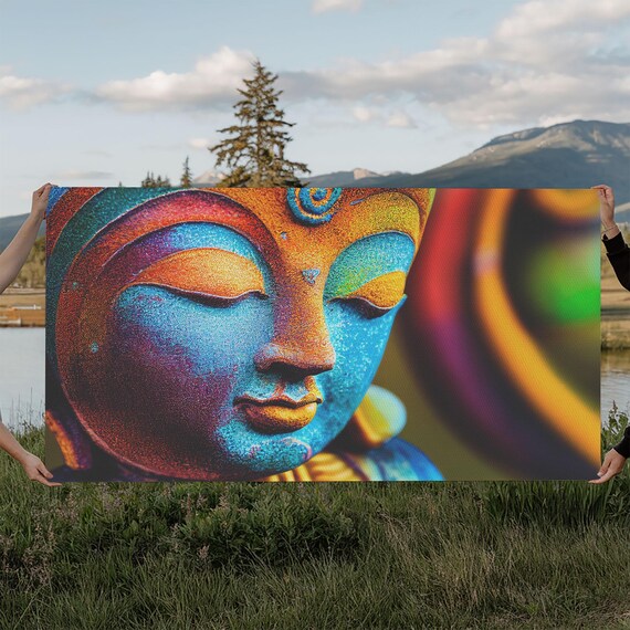 Colorful Buddha Face Vibrant Zen Meditation Spiritual Portrait Wall Art Poster