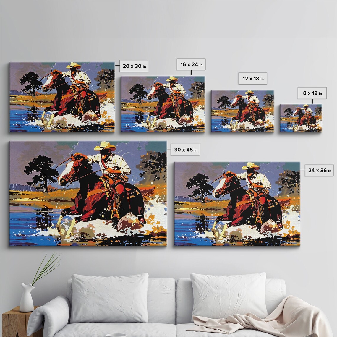 Cowboy Riding Horse Through River Splash Pop Art Western Wall Poster - Image 2