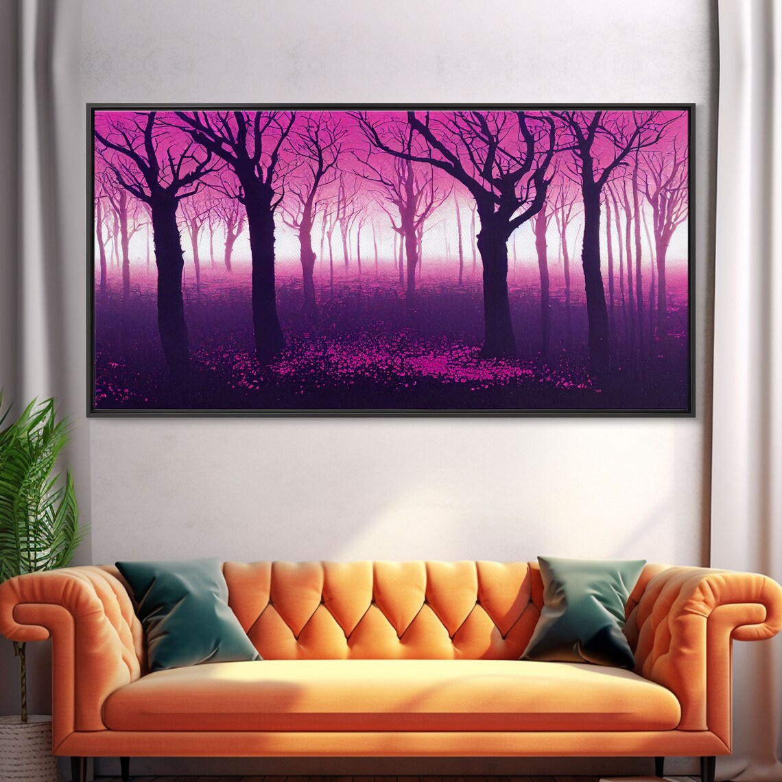 Purple Haunted Forest With Bare Trees In Magenta Glow Psychedelic Print - Image 5