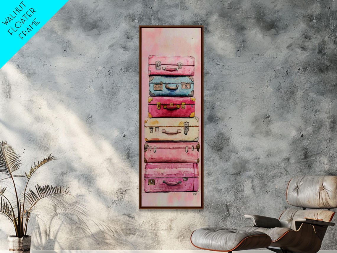 Stacked Suitcase Print Cottagecore Wall Art Whimsical Art Rustic Decor Light Pink Wall Art Vertical Gift Idea Above Sofa Art - Image 6