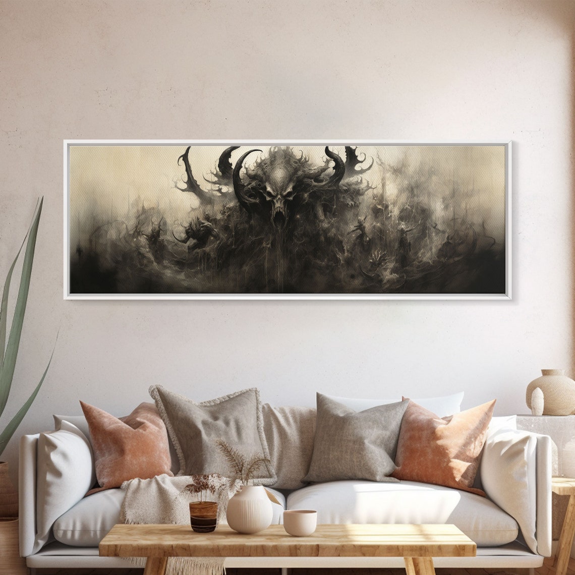 The Demon Horned Skull Misty Gray Underworld Panoramic Wall Art - Image 4