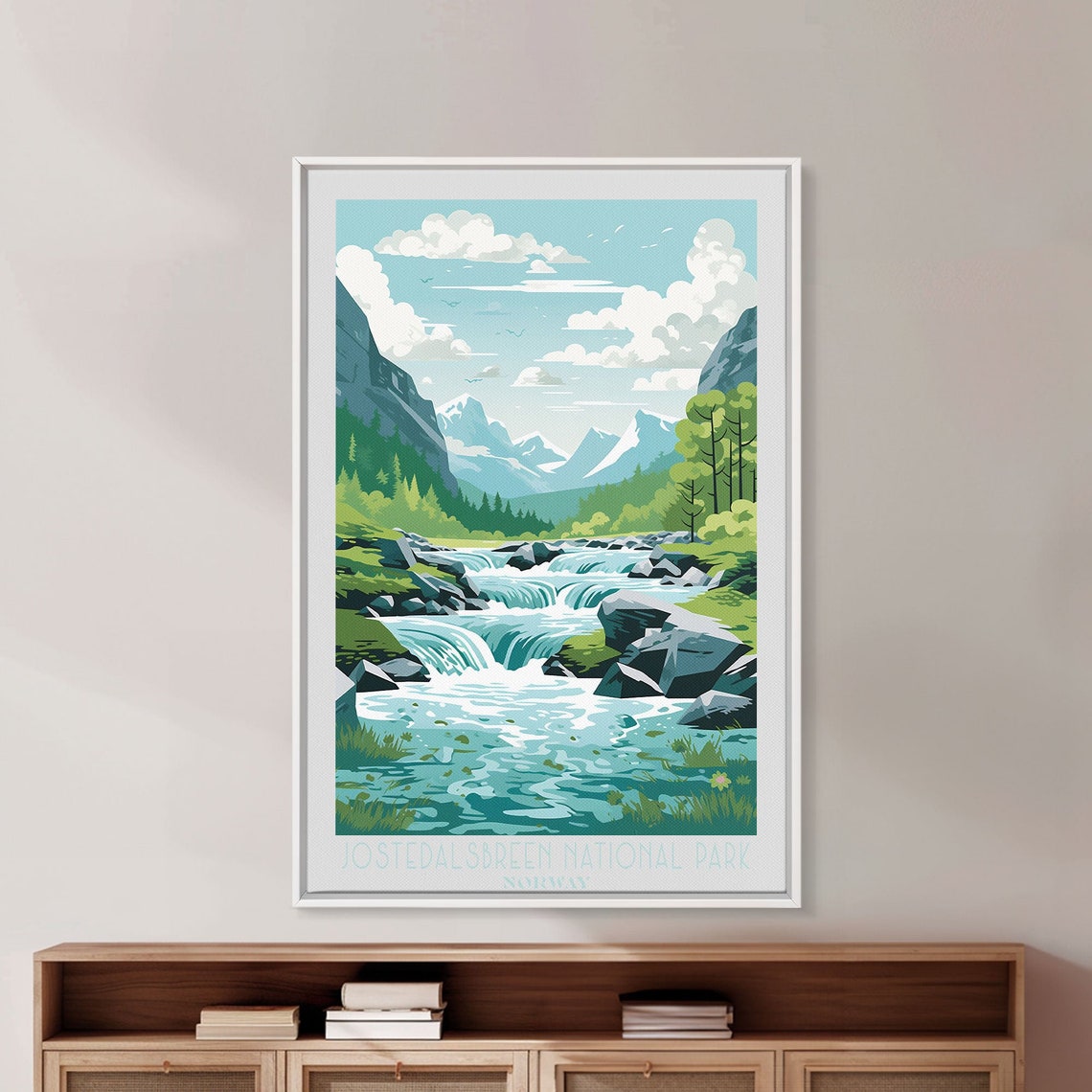 Jostedalsbreen National Park Norway Glacial River Falls View Poster - Image 3