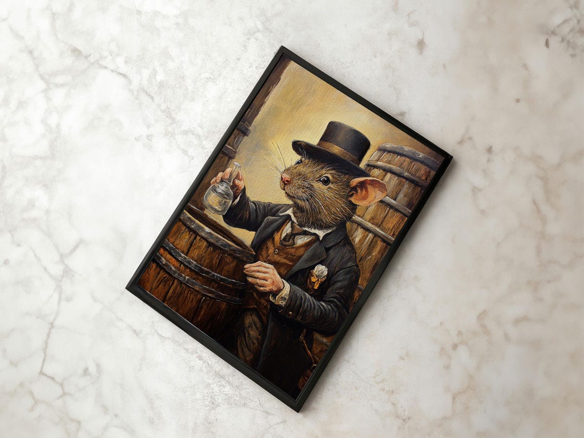 Victorian Rat Gentleman Whiskey Distiller Top Hat Funny Wall Art - Image 4