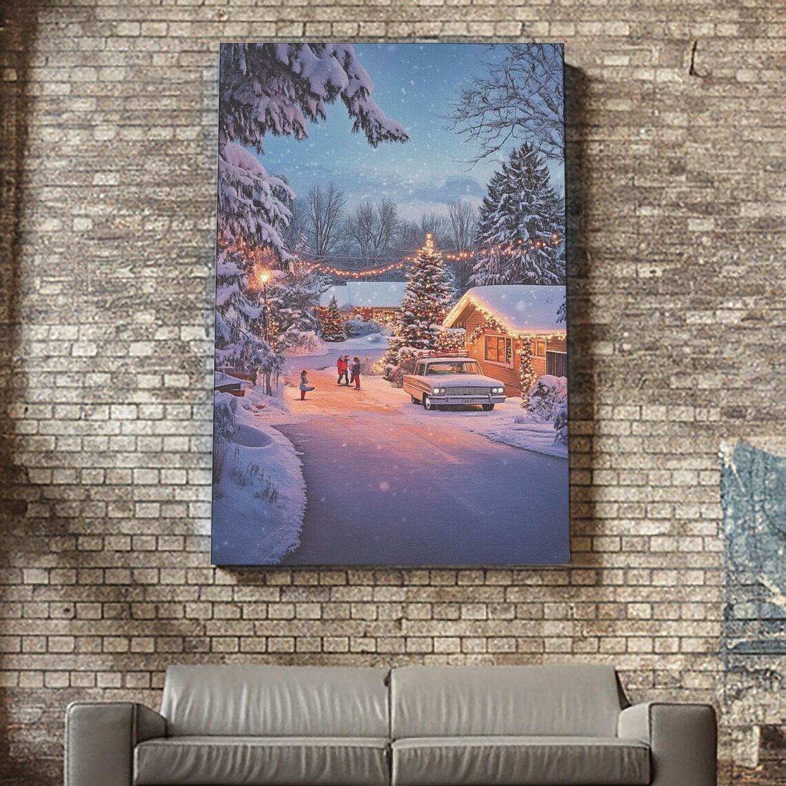 Snowy Christmas Neighborhood Lights On Winter Street Night Poster - Image 4