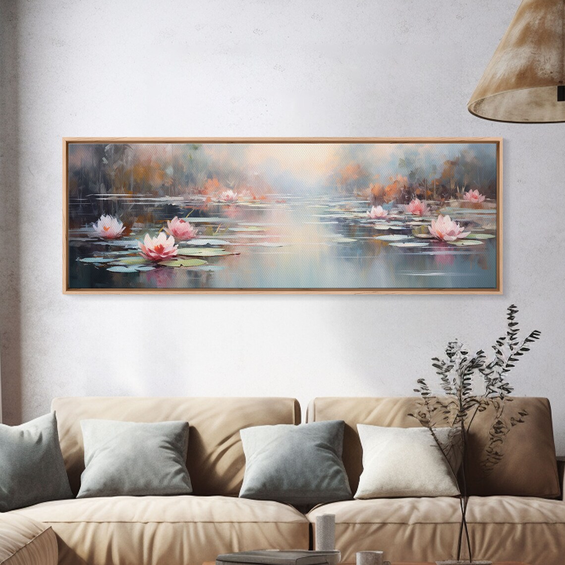 Pink Water Lilies Misty Pond Serene Floral Impressionist Flower Wall Art - Image 4