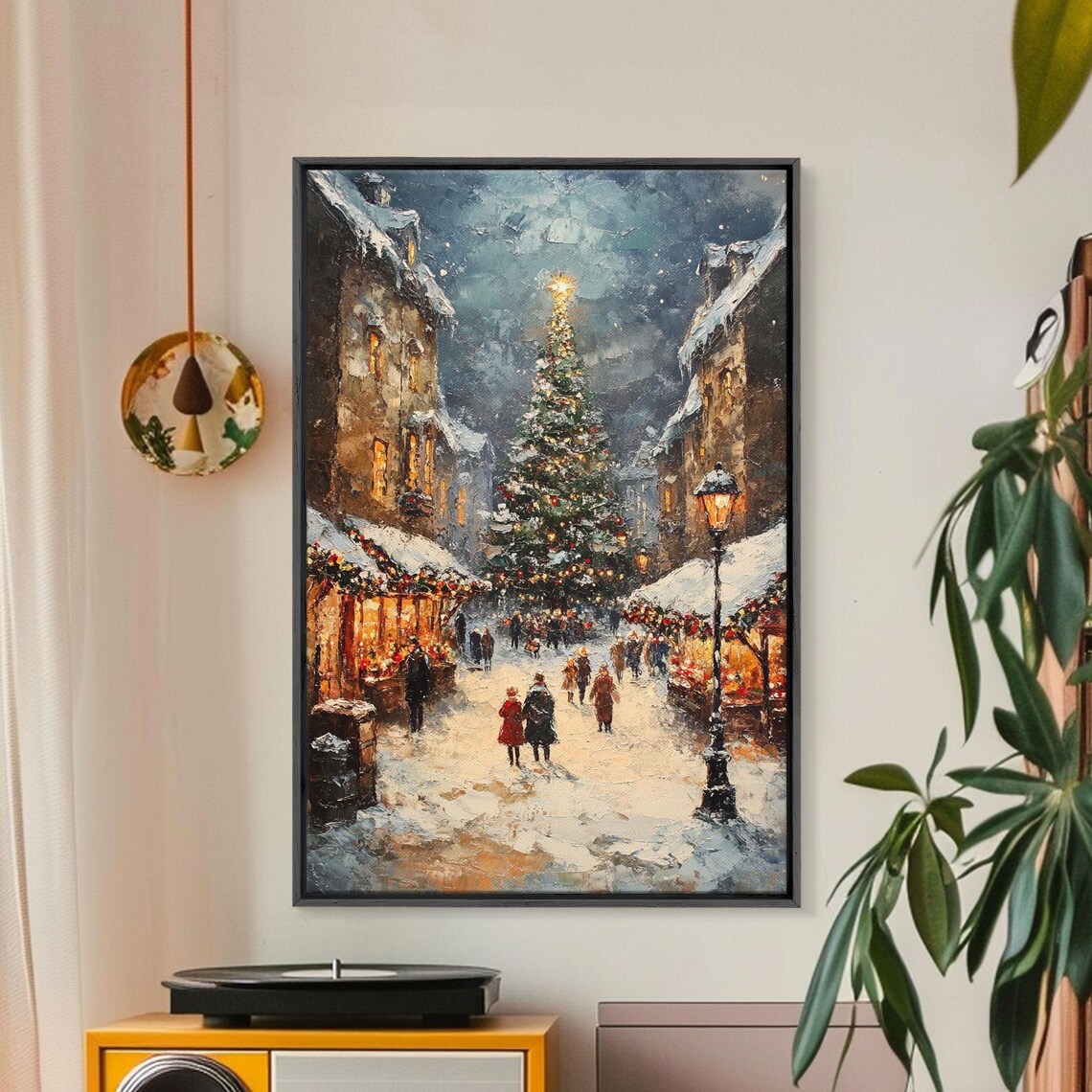 Vintage Christmas Market Scene, Holiday Village Art Print - Image 5