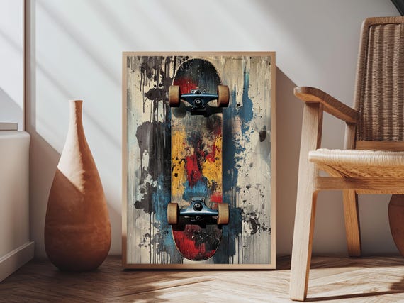 Vintage Skateboard Print With Urban Retro Graffiti Wall Art Ideal Rustic Living Room Decor And Unique Gift Idea