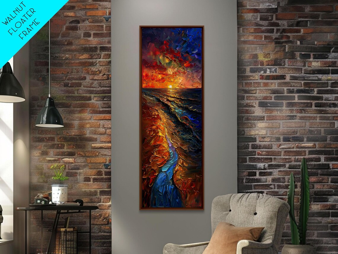 Ocean Sunset Impasto Painting Golden Purple Waves Sky Tall Poster - Image 5