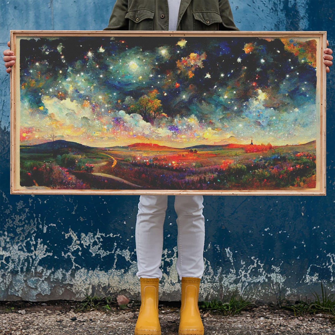 Night Starry Sky Landscape On Print Colorful Night Sky Painting Nature Painting Living Room Wall Art Spiritual Starry Painting - Image 6