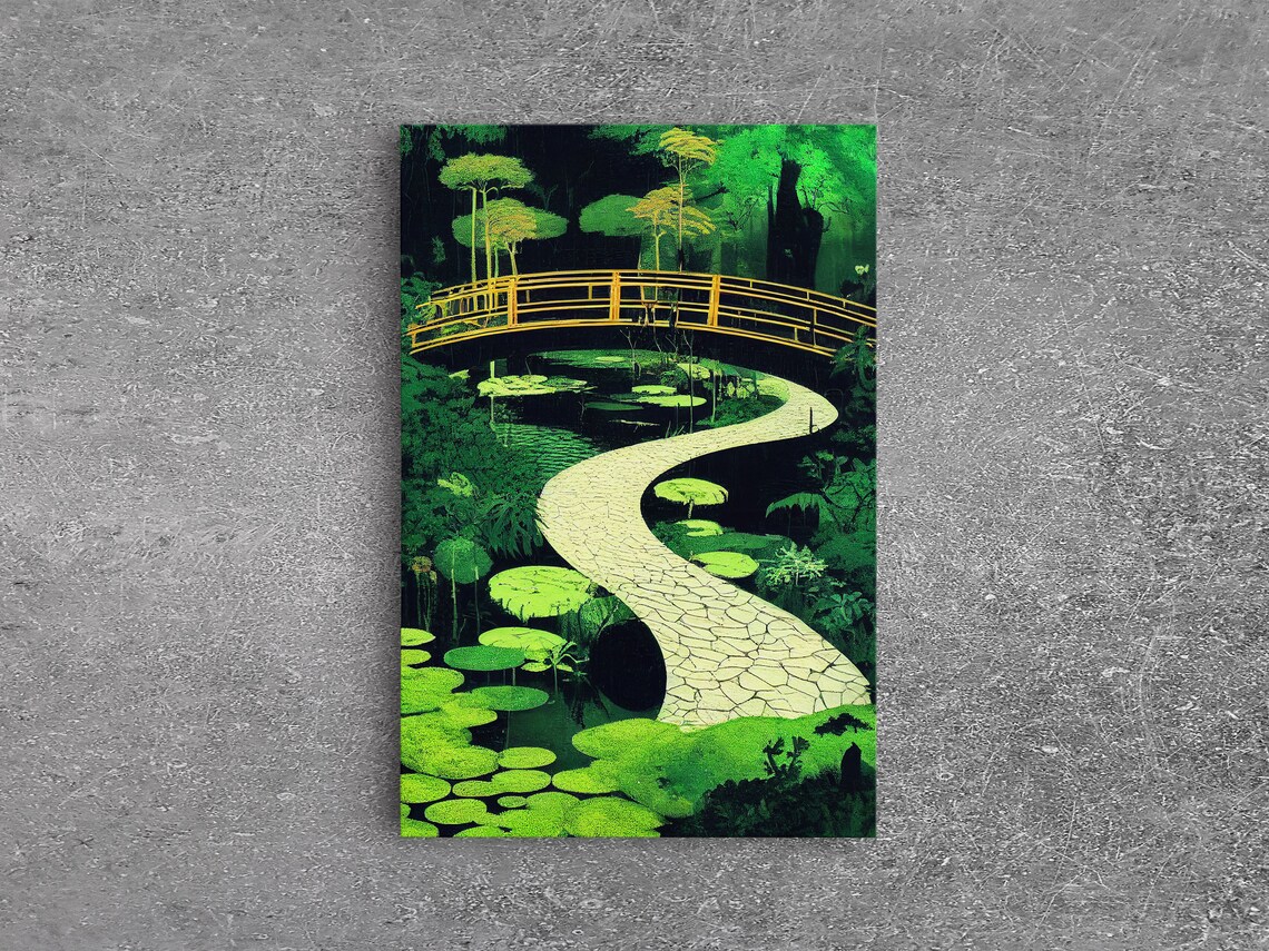 Japanese Zen Garden Abstract Art Print, Emerald Green