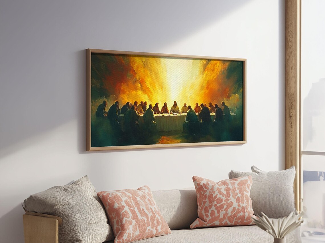 The Last Supper Oil Painting Jesus and Disciples Golden Light Christian Print - Image 2