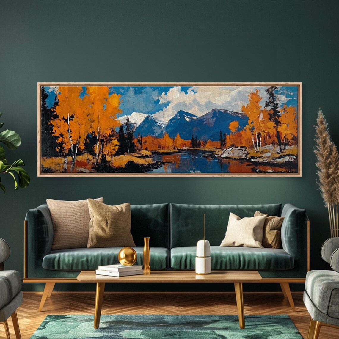 Vintage Fall Landscape Golden Aspens Mountain Lake Oil Poster - Image 5