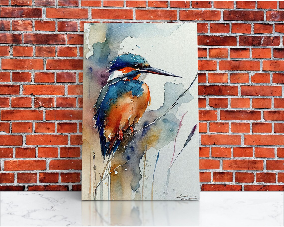 Kingfisher Watercolor Art Print, Bird Painting