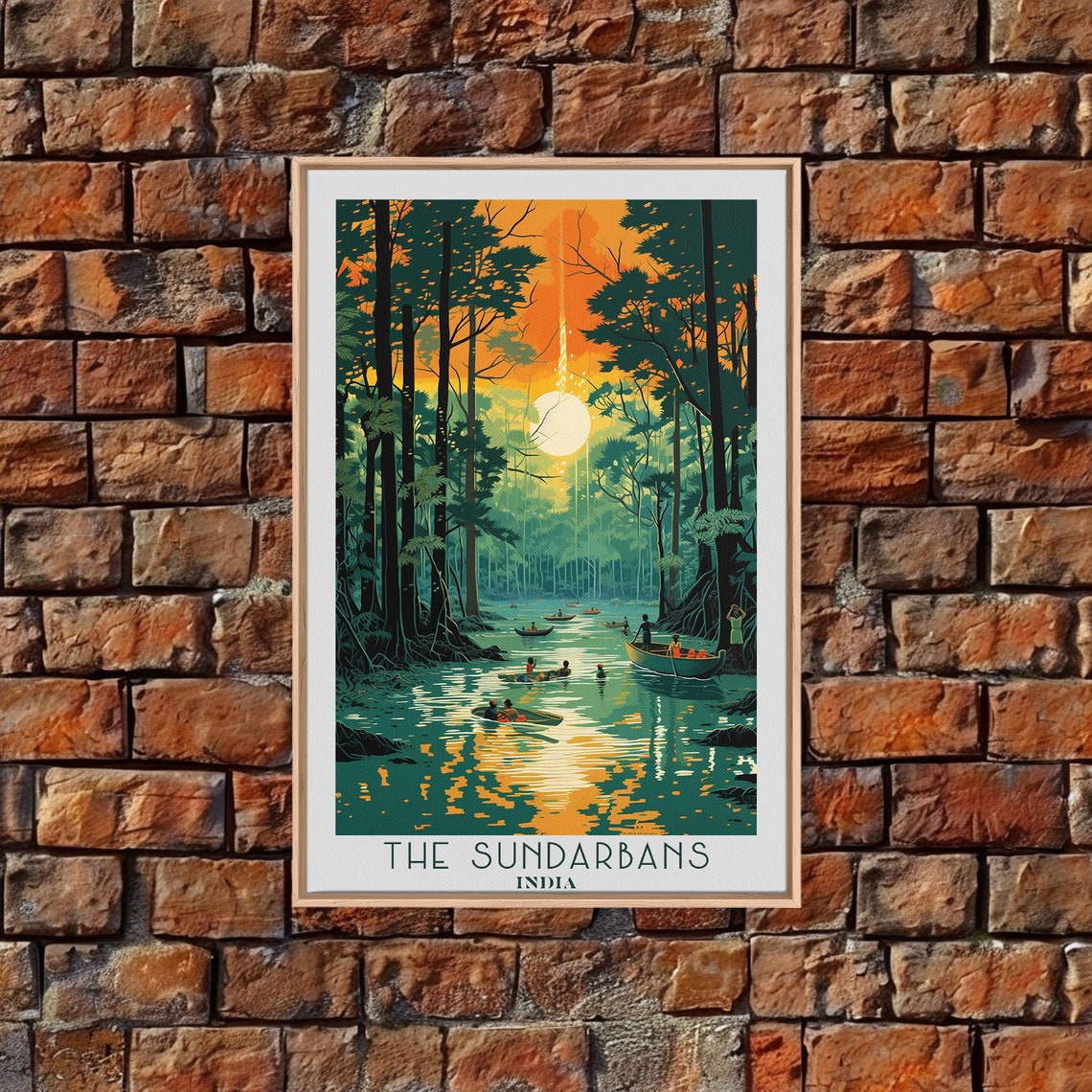 The Sundarbans India Mangrove Forest Boats Sunset Retro Travel Poster - Image 6