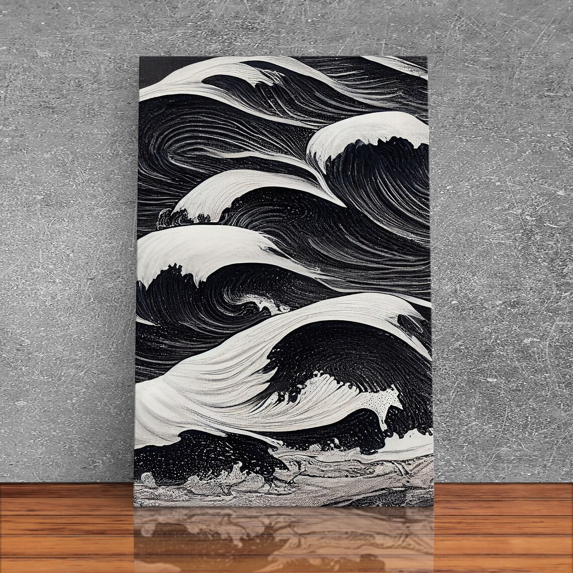 Black And White Tidal Waves Japanese-Style Art Print - Image 3