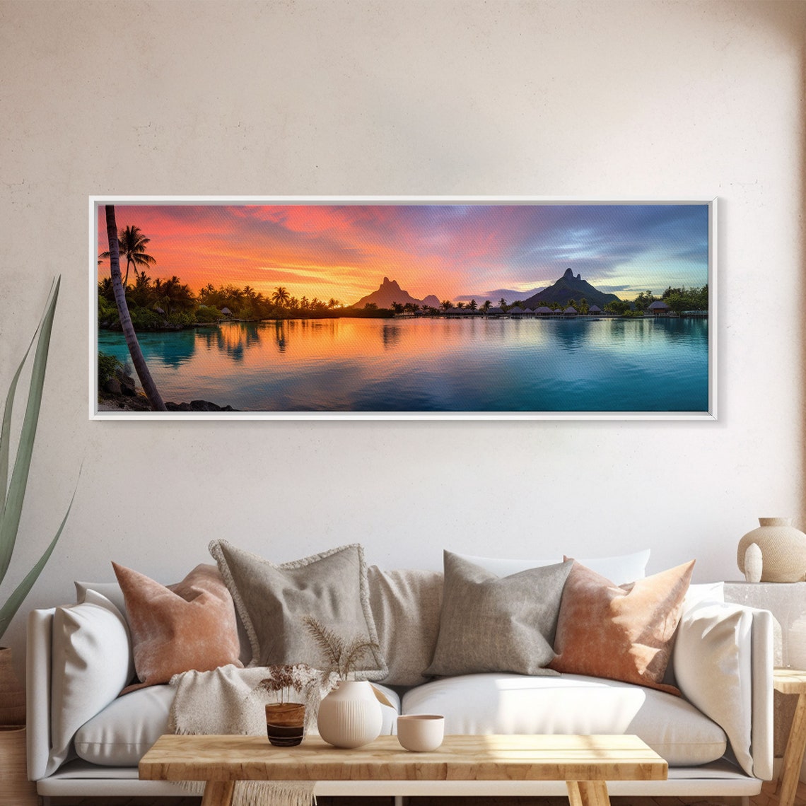 Bora Bora Pink Sunset Lagoon Palm Leaning Reflection Beach Poster - Image 5