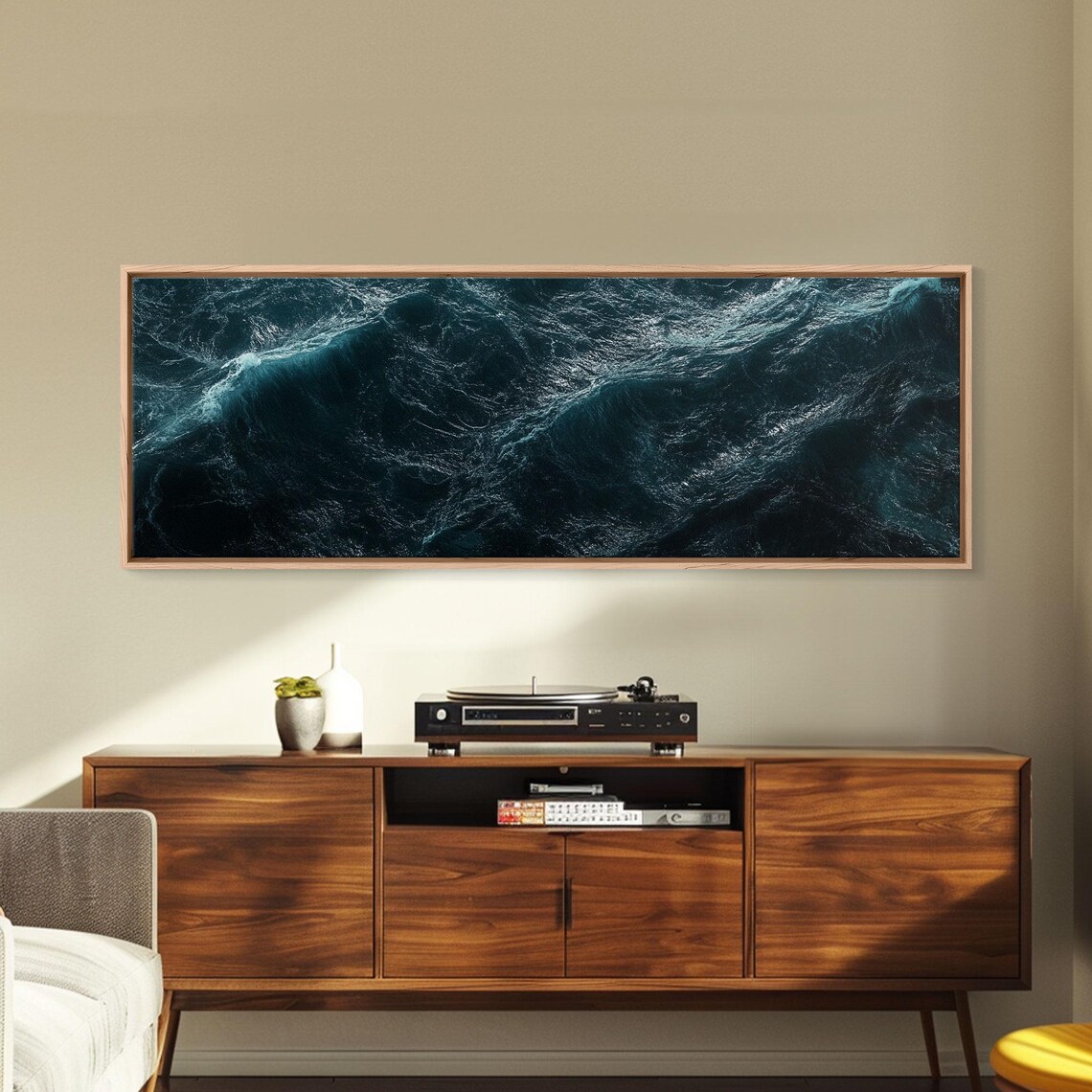 Dark Ocean Waves Aerial Photography Moody Teal Sea Panoramic Poster