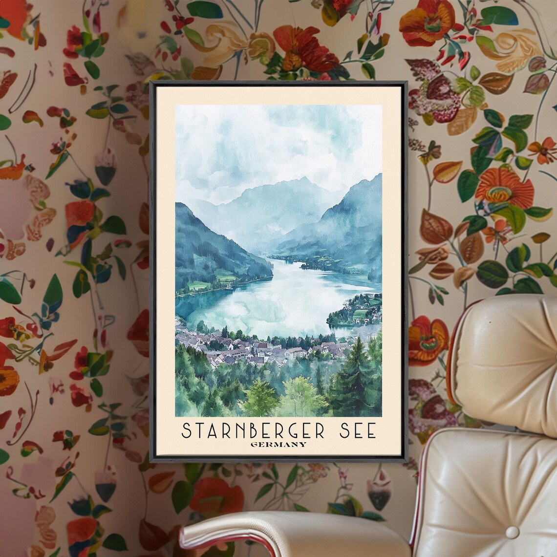 Starnberger See Germany Alpine Lake Misty Mountains Evergreen Poster