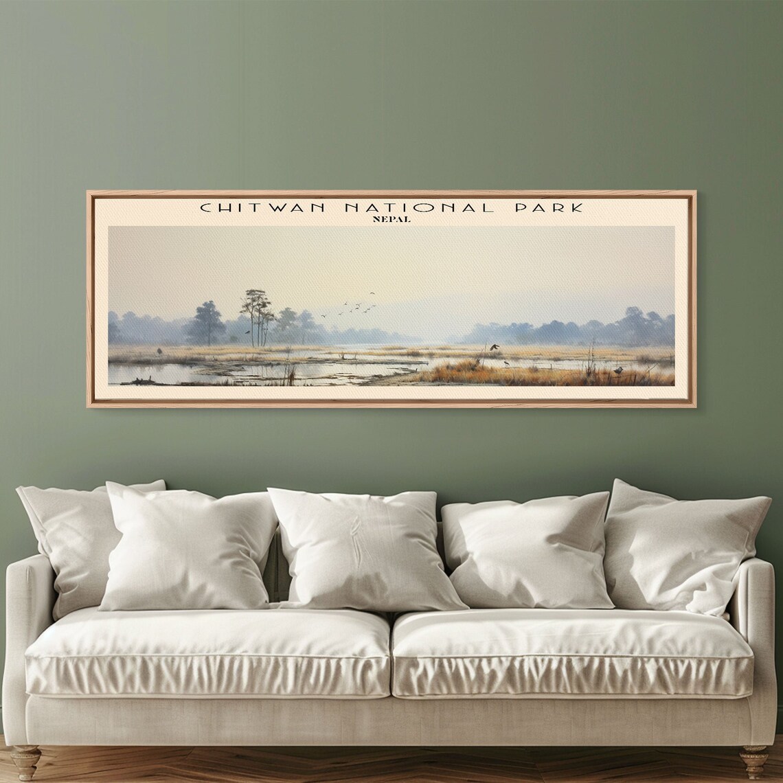 Chitwan National Park Nepal Misty Wetland Birds Reeds Travel Poster