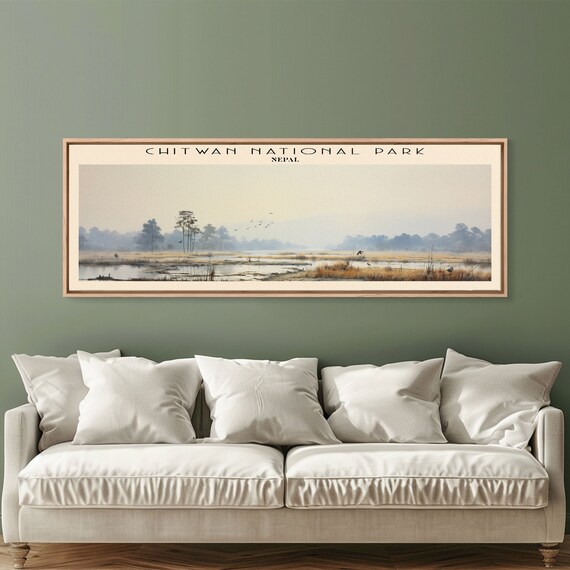Chitwan National Park Nepal Misty Wetland Birds Reeds Travel Poster